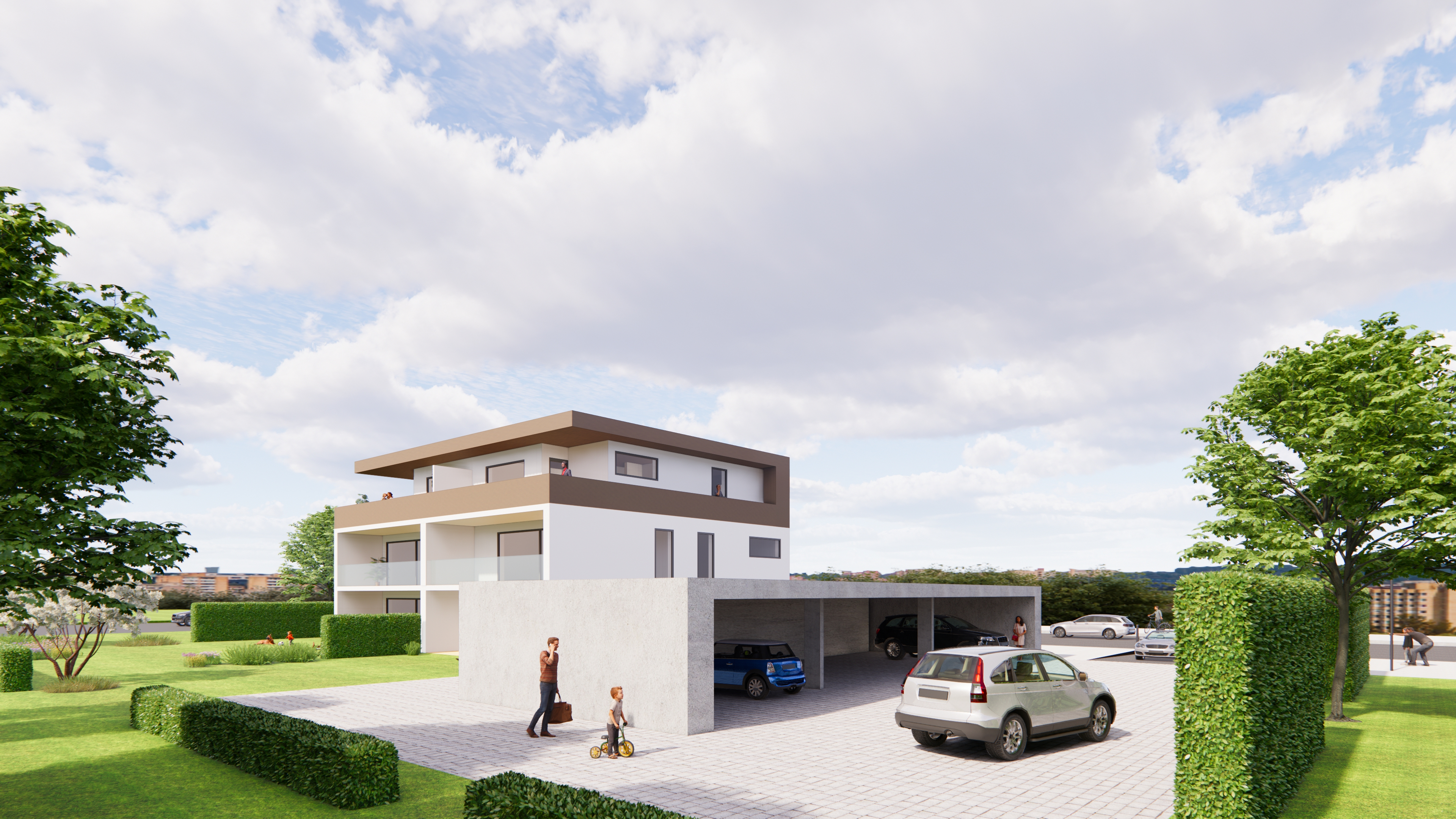 Visualisierung modernes Einfamilienhaus — Vogelperspektive